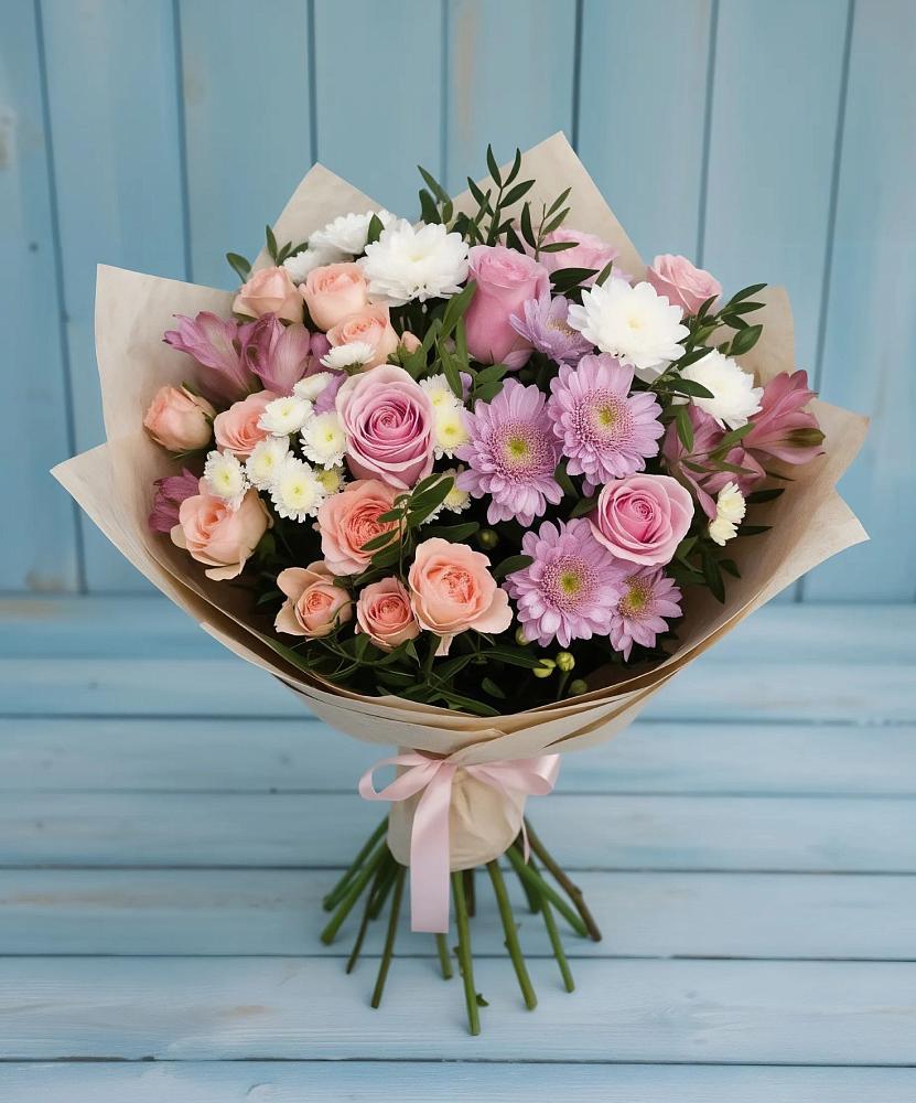 Букет цветов из: Хризантемы, Розы и Альстромерии в Мантурове Курской области