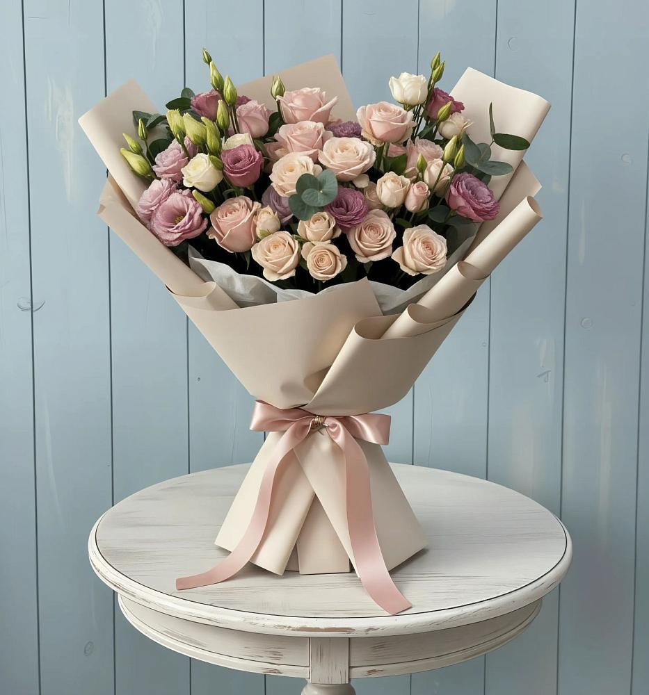 Букет цветов из: Розы и Лизиантусы в Мантурове Курской области