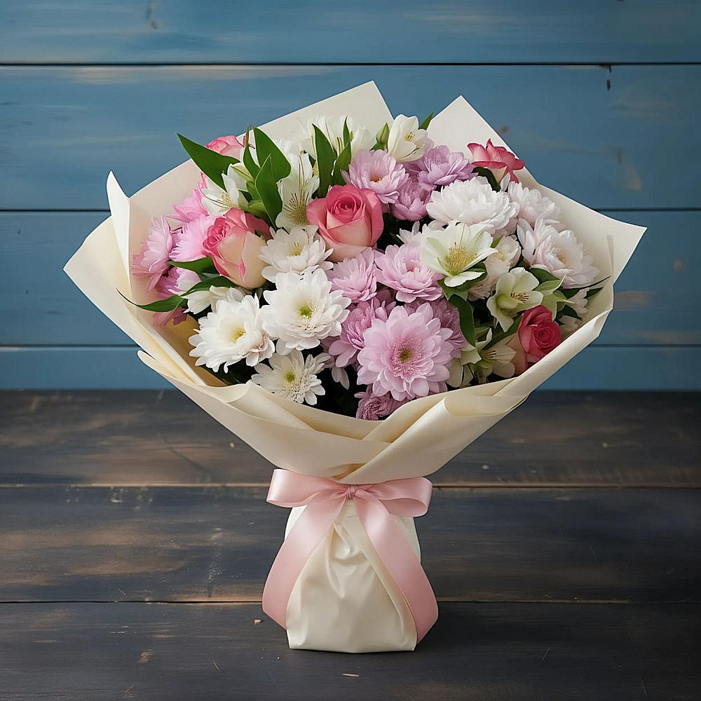 Букет цветов из: Хризантемы, Альстромерии и Розы в Мантурове Курской области